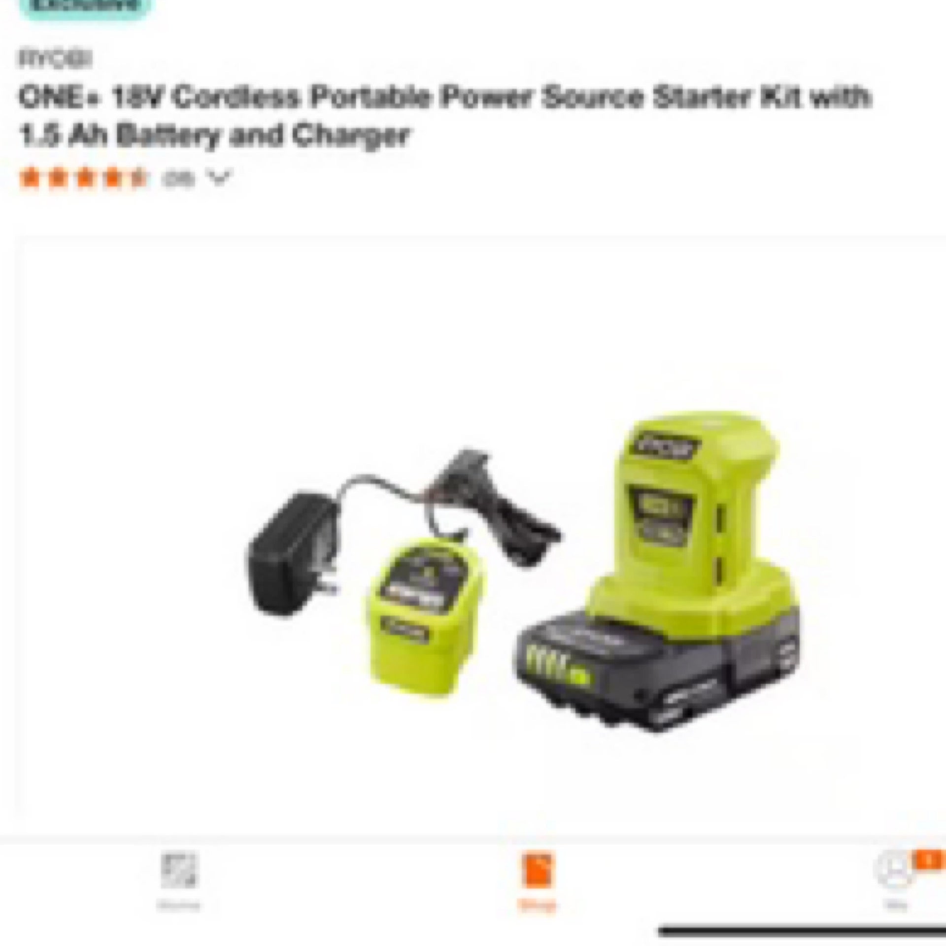 RYOBI ONE+ 18V Portable Power Source Starter Kit with 1.5 AH Battery ...